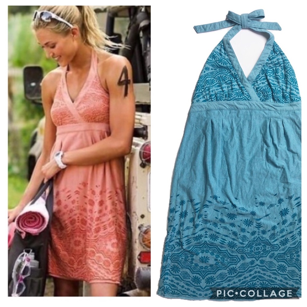 Athleta Burnout Bali Turquoise Beach Halter Dress
